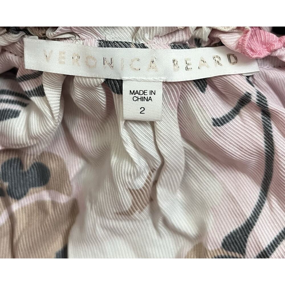 Veronica Beard Hawken Floral Mini Dress Pink Puff Sleeve Tiered Silk Blend Sz 2 - Picture 6 of 7